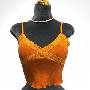 Orange Lace Trim Crop Top